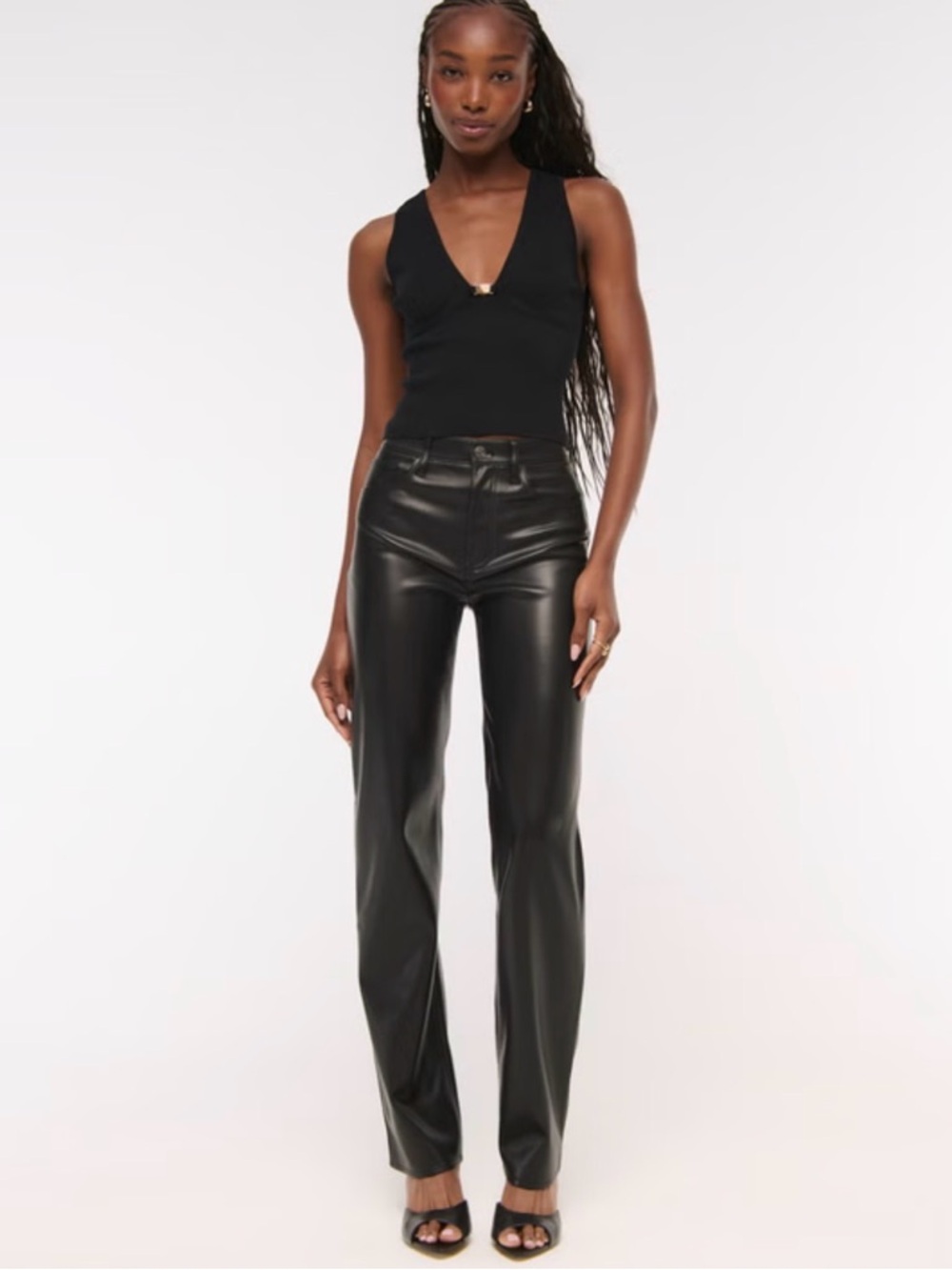 Abercrombie & Fitch High Rise 90s Relaxed Black Vegan Leather Straight-Leg Pants